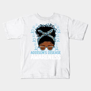 Addison's Disease Awareness Afro Messy Bun Addison's Disease Kids T-Shirt